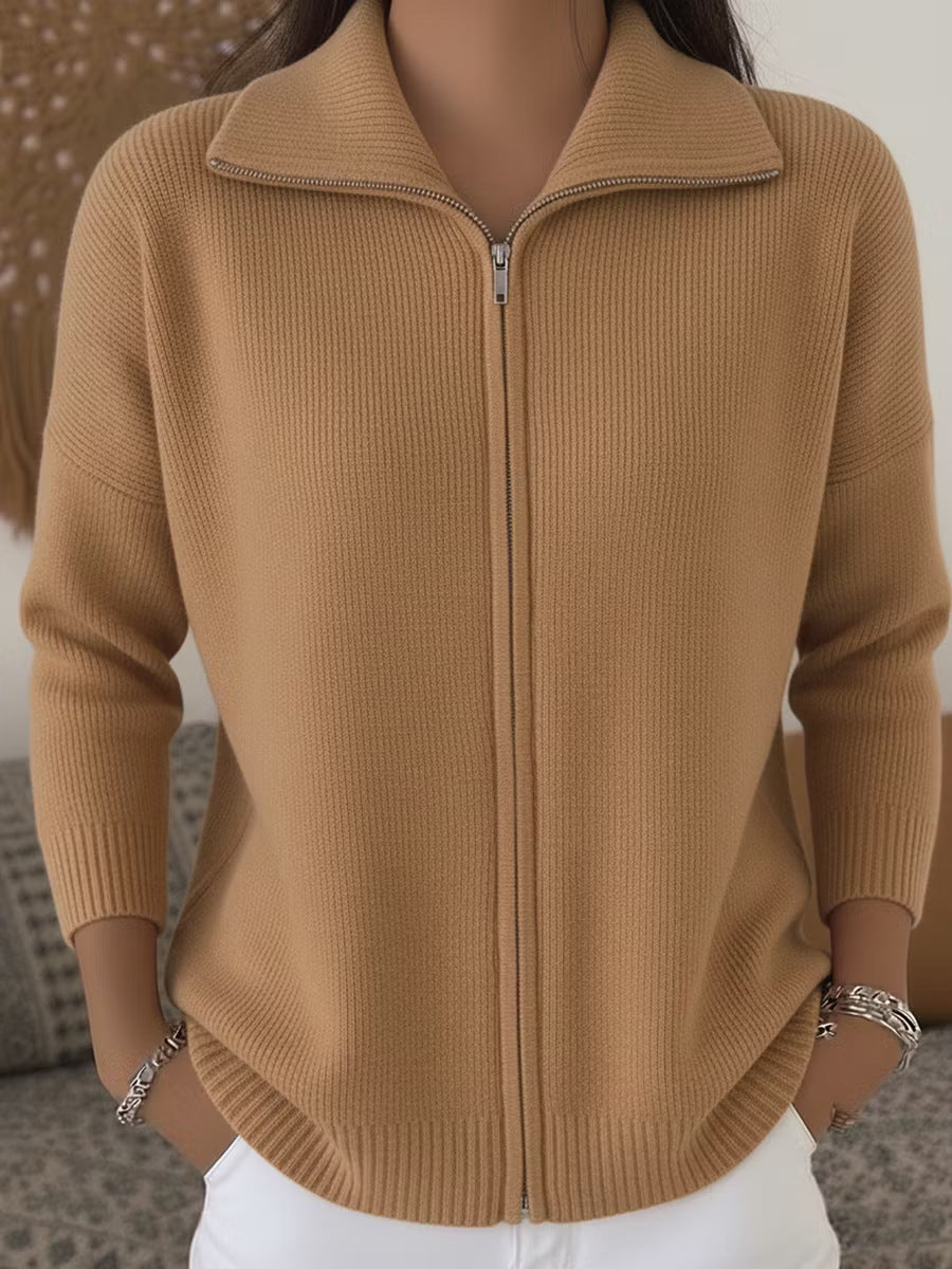 Cardigan Women’s Zip Front with Stand-Up Collar | L&S - 4 - London-stylehouse.com
