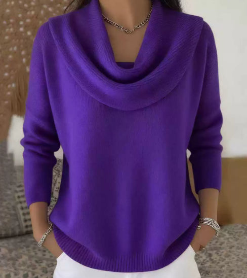 Women's Pullover with Elegant Cowl Neckline and 3/4 Sleeves | L&S - 2 - London-stylehouse.com