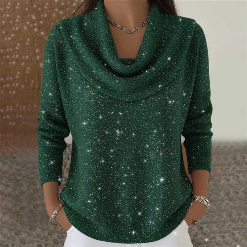 Women's Pullover with Elegant Cowl Neckline and 3/4 Sleeves | L&S - 3 - London-stylehouse.com