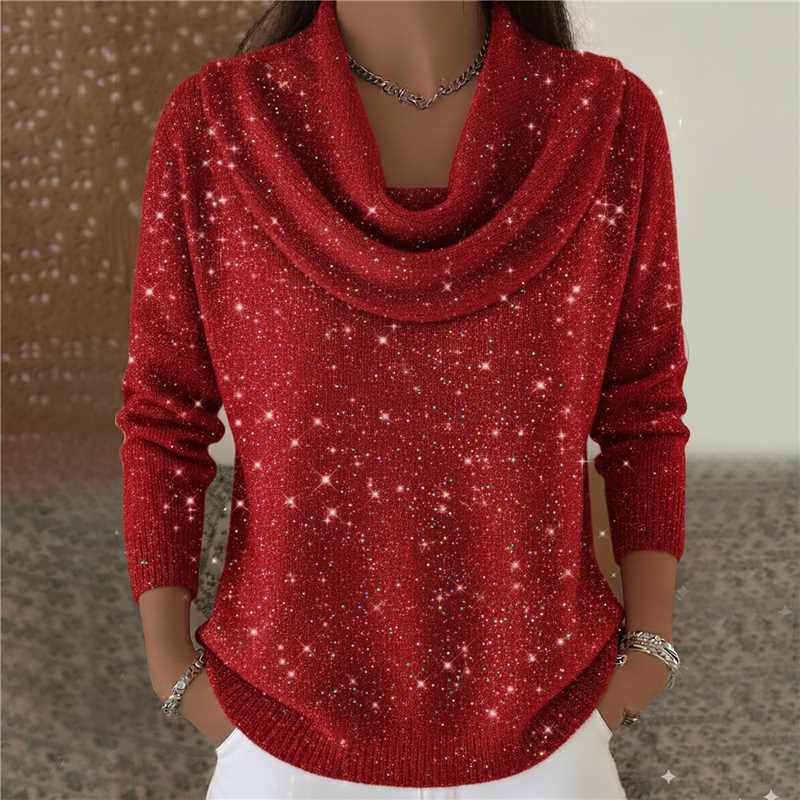 Women's Pullover with Elegant Cowl Neckline and 3/4 Sleeves | L&S - 4 - London-stylehouse.com