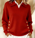 Women's Pullover with Lapel Collar and Button Details | L&S - 10 - London-stylehouse.com