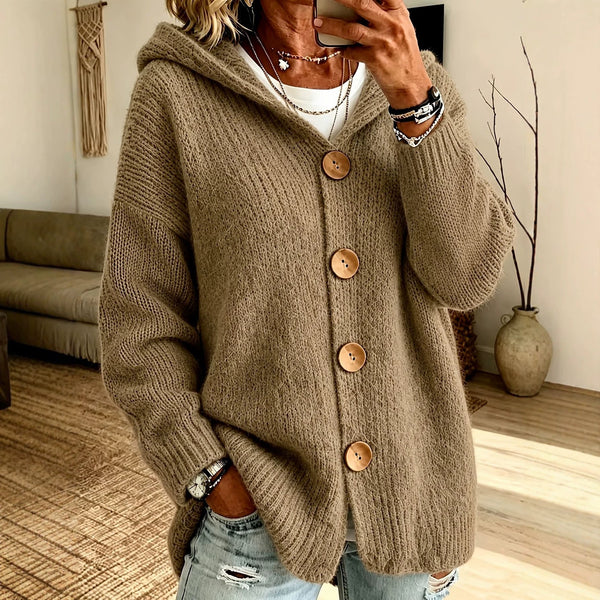 Cardigan Women's Oversized Hooded Design with Button Fastening | L&S - 1 - London-stylehouse.com