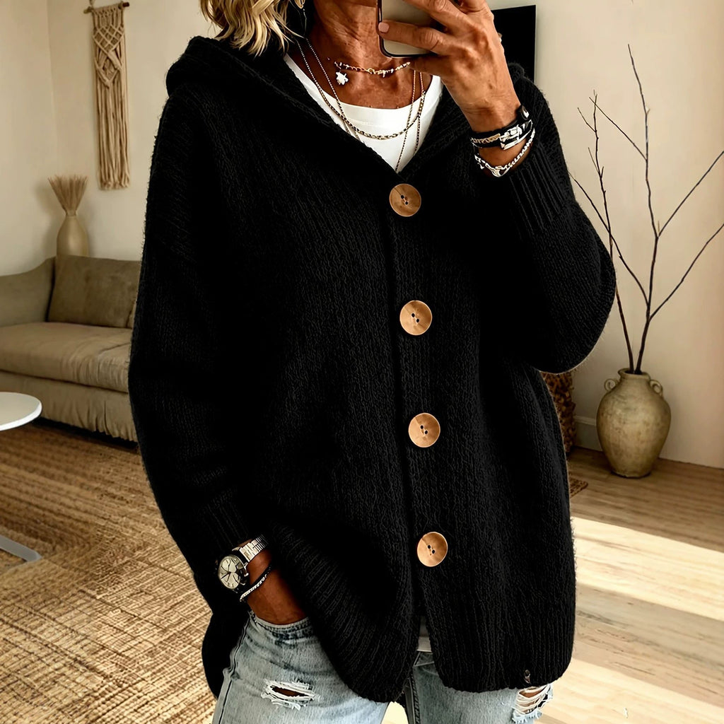 Cardigan Women's Oversized Hooded Design with Button Fastening | L&S - 6 - London-stylehouse.com