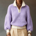 Pullover Women's Zip-Up with Stand Collar and Puff Sleeves | L&S - 6 - London-stylehouse.com