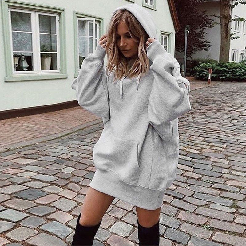 Hoodie Dress Women's Oversized Fit with Kangaroo Pocket | L&S - 6 - London-stylehouse.com