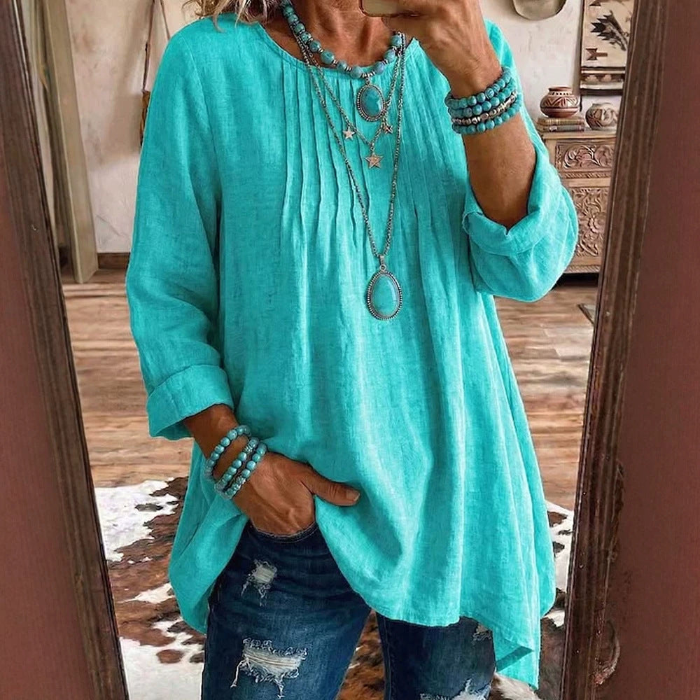Blouse Women's Relaxed Fit with Pleated Detail | L&S - 1 - London-stylehouse.com