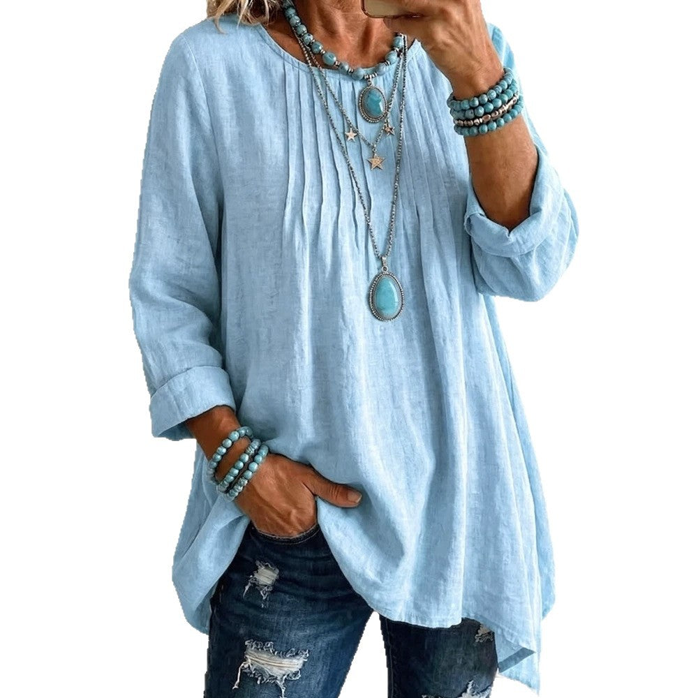 Blouse Women's Relaxed Fit with Pleated Detail | L&S - 2 - London-stylehouse.com