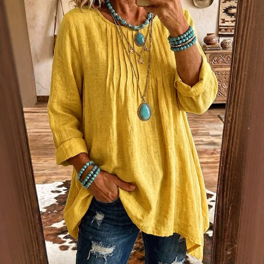 Blouse Women's Relaxed Fit with Pleated Detail | L&S - 4 - London-stylehouse.com