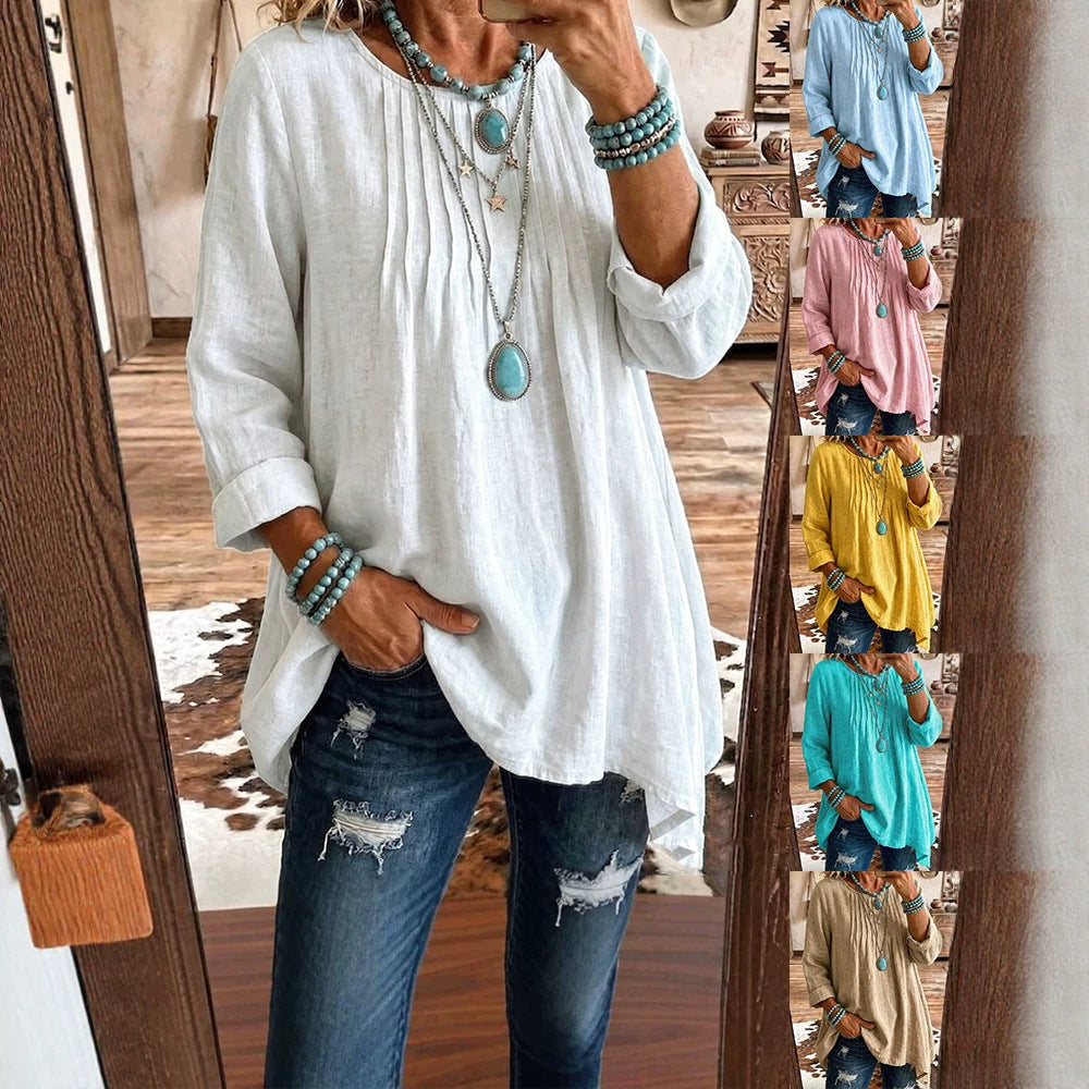 Blouse Women's Relaxed Fit with Pleated Detail | L&S - 5 - London-stylehouse.com