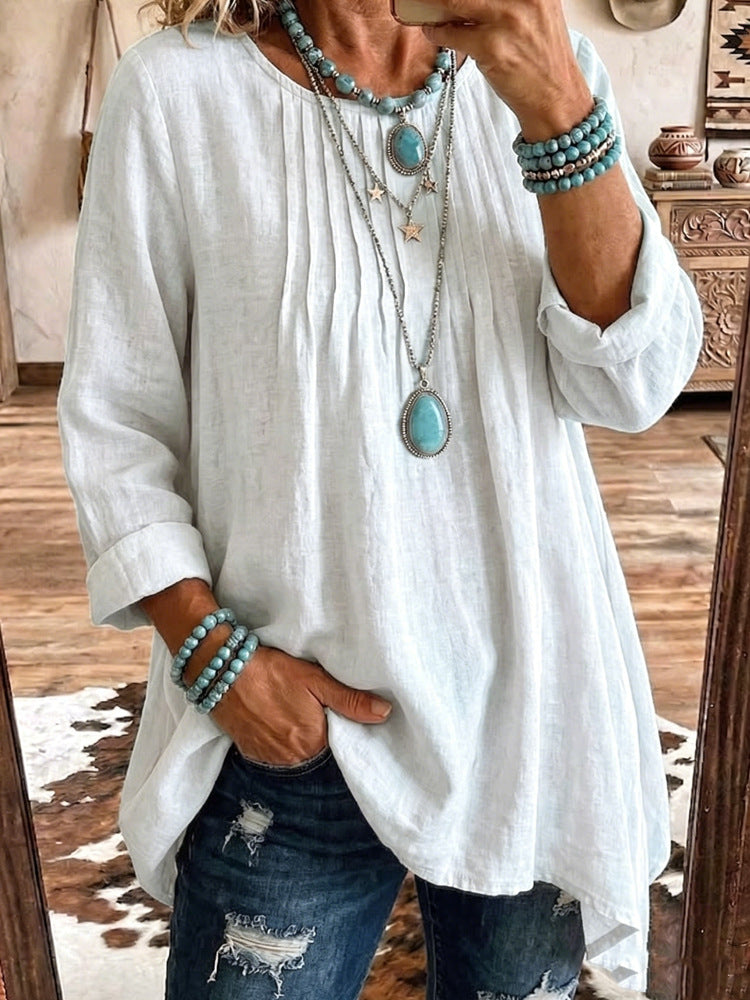 Blouse Women's Relaxed Fit with Pleated Detail | L&S - 6 - London-stylehouse.com