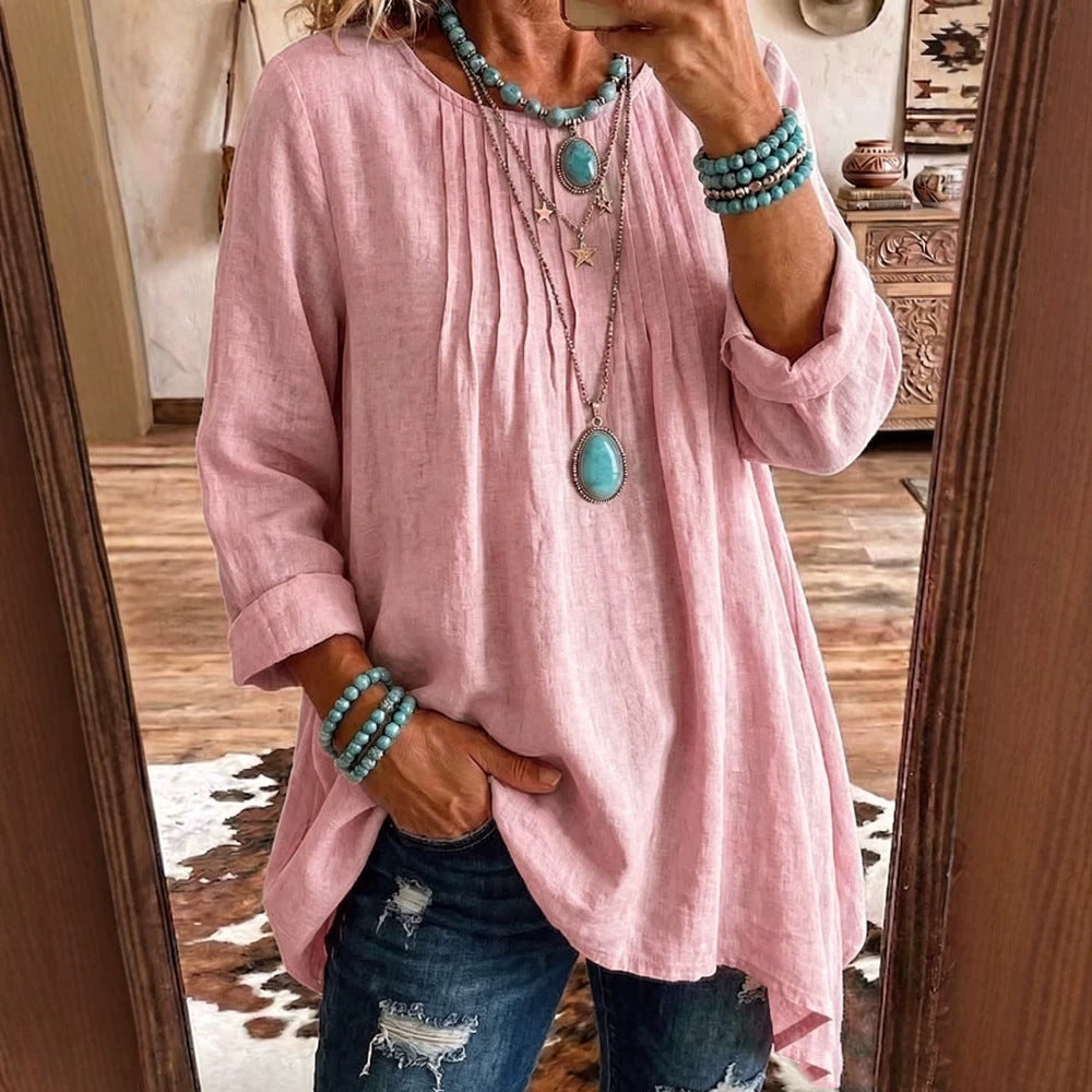 Blouse Women's Relaxed Fit with Pleated Detail | L&S - 9 - London-stylehouse.com