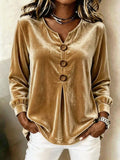 Blouse Women's V-Neck with Button Accents and Relaxed Fit | L&S - 1 - London-stylehouse.com