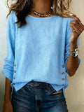 Blouse Women's Relaxed Fit with Side Button Accents | L&S - 6 - London-stylehouse.com