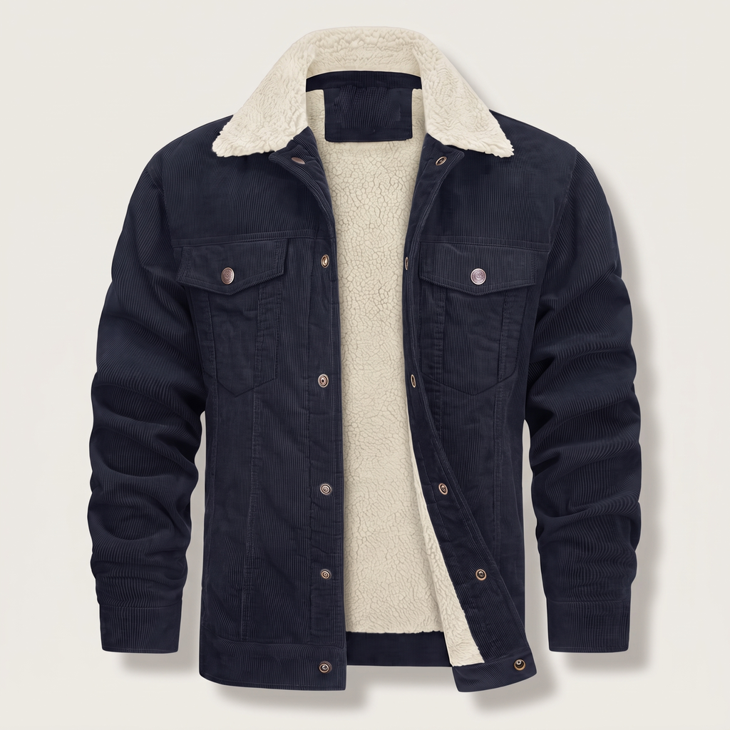 Men's Cord Jacket with Sherpa Collar and Pockets | L&S - 4 - London-stylehouse.com