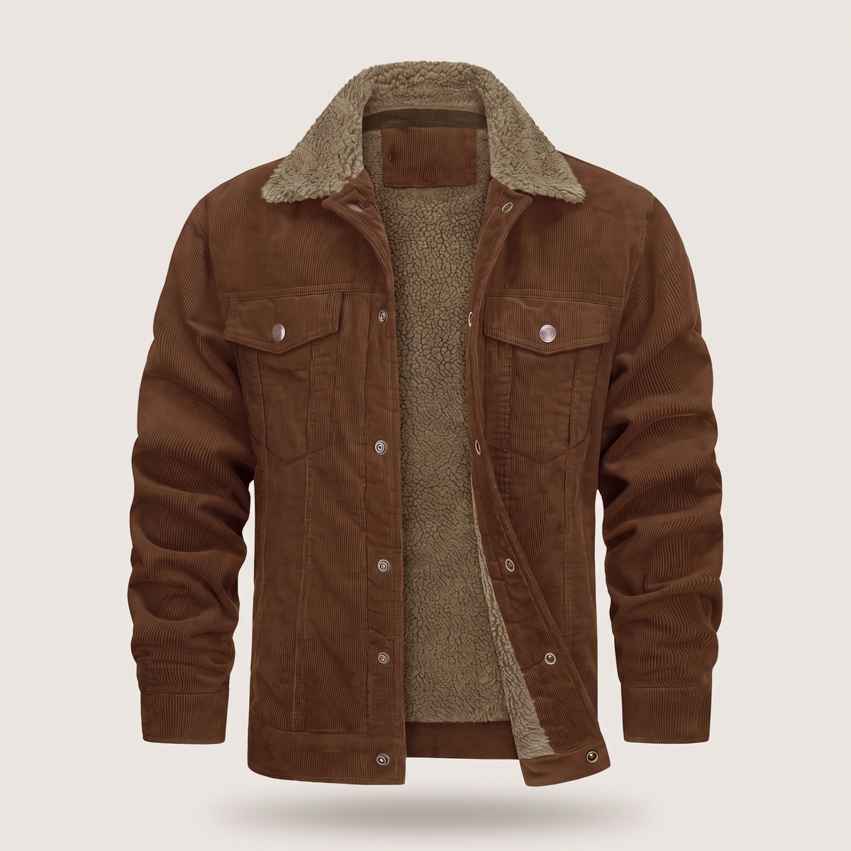 Men's Cord Jacket with Sherpa Collar and Pockets | L&S - 8 - London-stylehouse.com