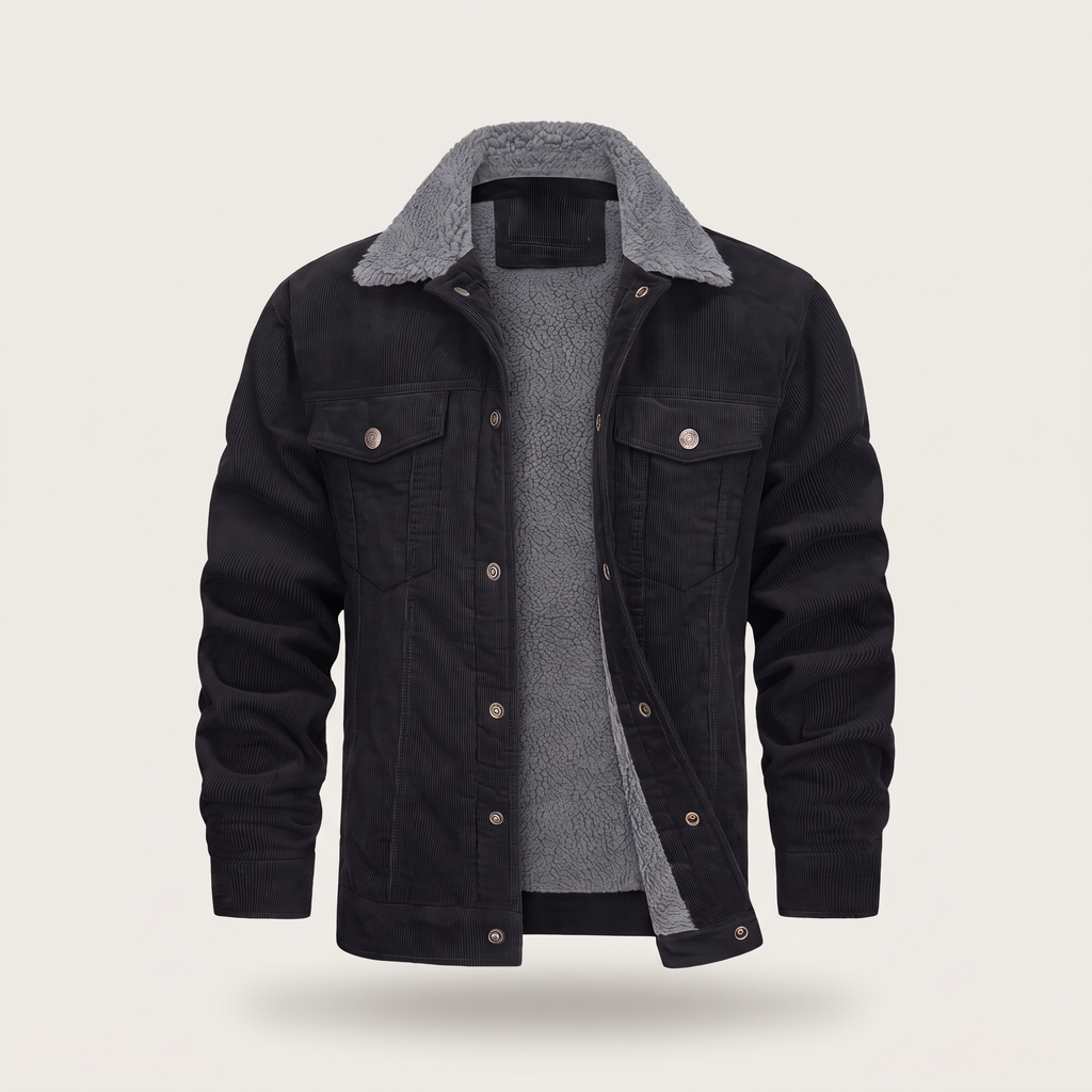 Men's Cord Jacket with Sherpa Collar and Pockets | L&S - 11 - London-stylehouse.com