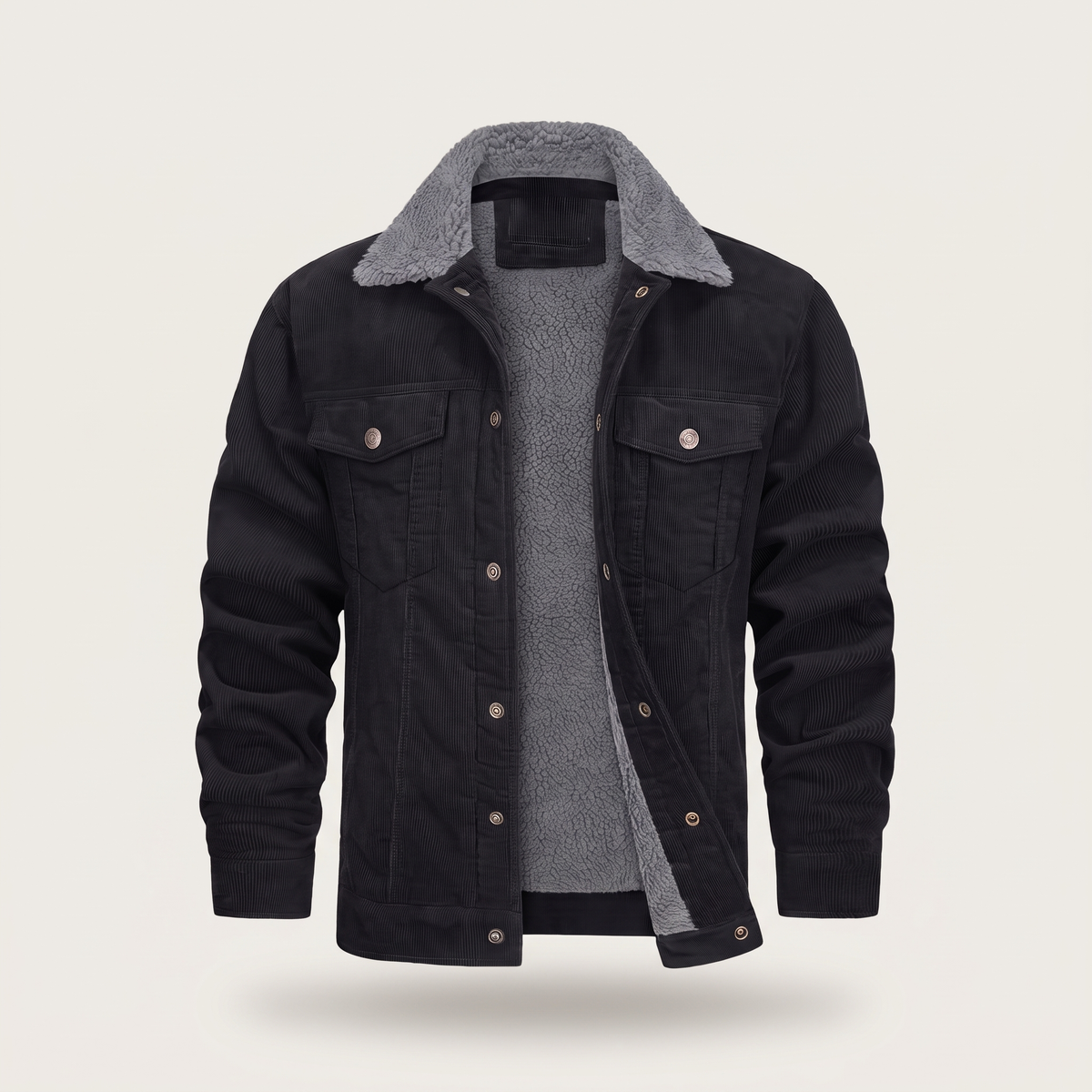 Men's Cord Jacket with Sherpa Collar and Pockets | L&S - 11 - London-stylehouse.com