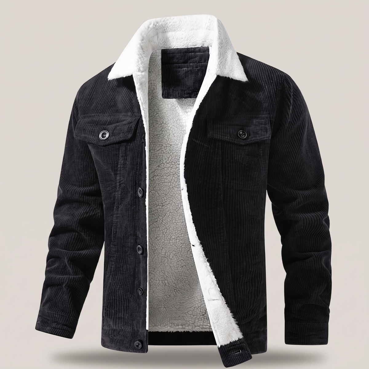 Men's Cord Jacket with Sherpa Collar and Pockets | L&S - 12 - London-stylehouse.com