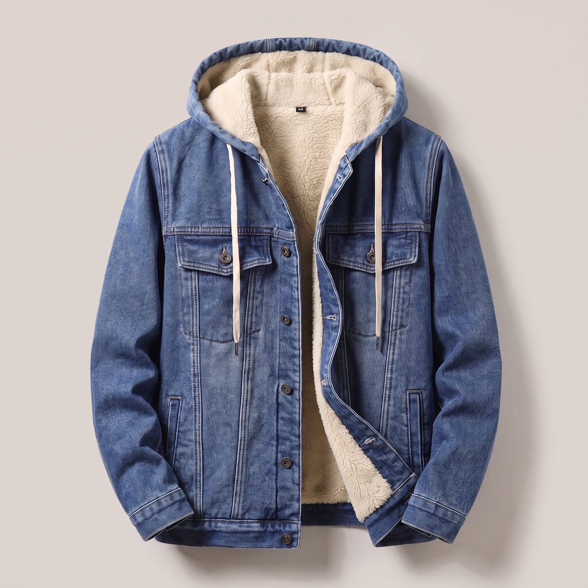 Denim Jacket Men's Hooded Style with Sherpa Lining | L&S - 4 - London-stylehouse.com
