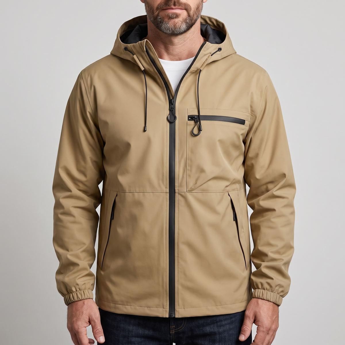 Men's Casual Jacket with Adjustable Hood and Chest Pocket | L&S - 1 - London-stylehouse.com
