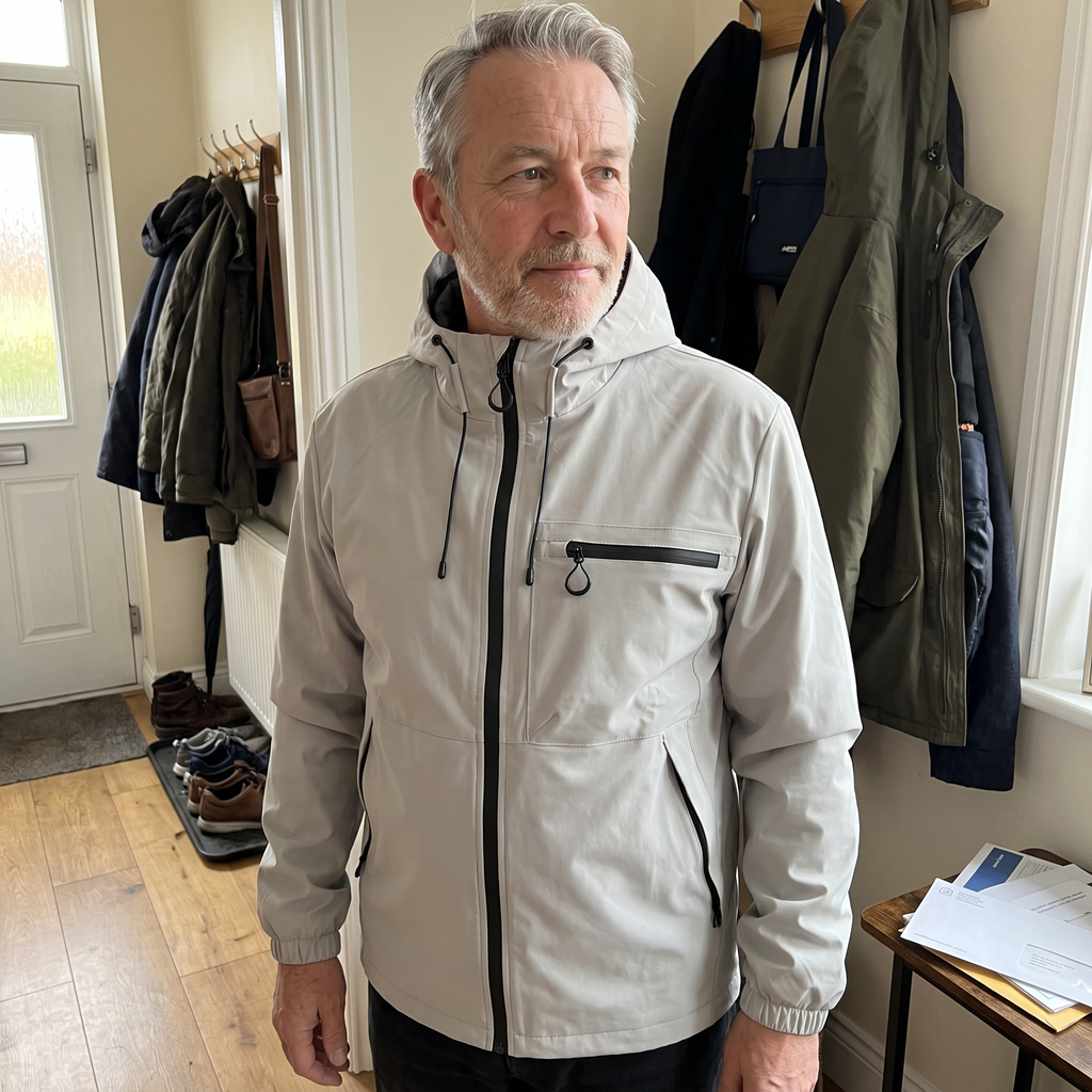 Men's Casual Jacket with Adjustable Hood and Chest Pocket | L&S - 2 - London-stylehouse.com