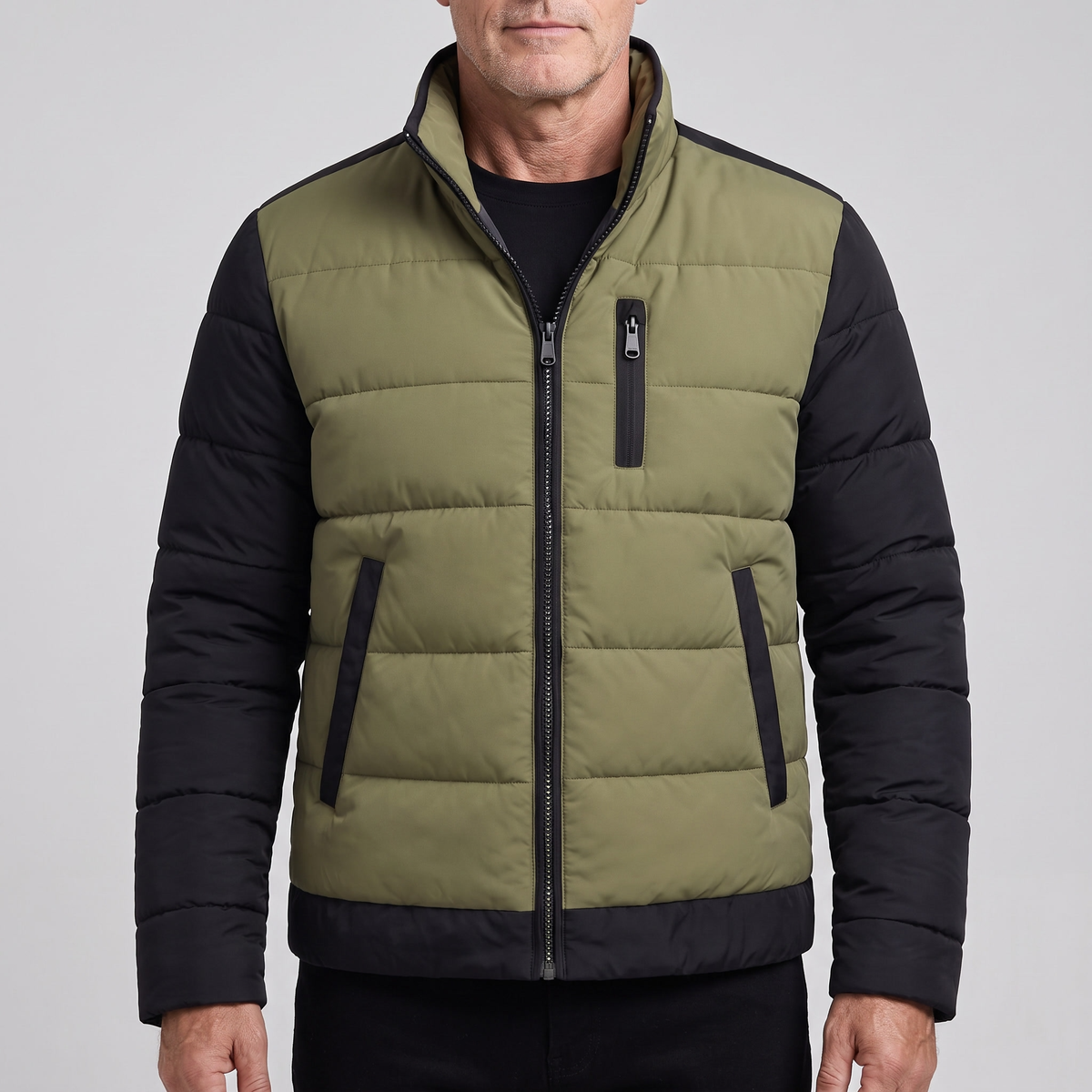 Men's Quilted Jacket with Stand-Up Collar and Zip Pocket | L&S - 1 - London-stylehouse.com