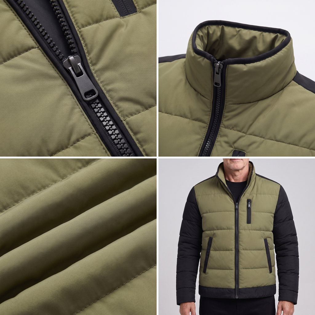 Men's Quilted Jacket with Stand-Up Collar and Zip Pocket | L&S - 4 - London-stylehouse.com