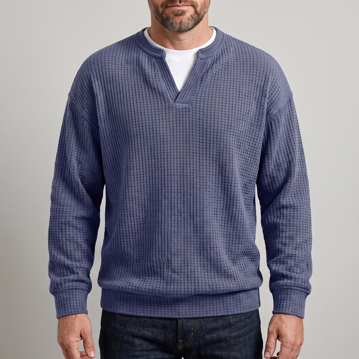 Pullover Men's Relaxed Fit with Textured Finish | L&S - 1 - London-stylehouse.com
