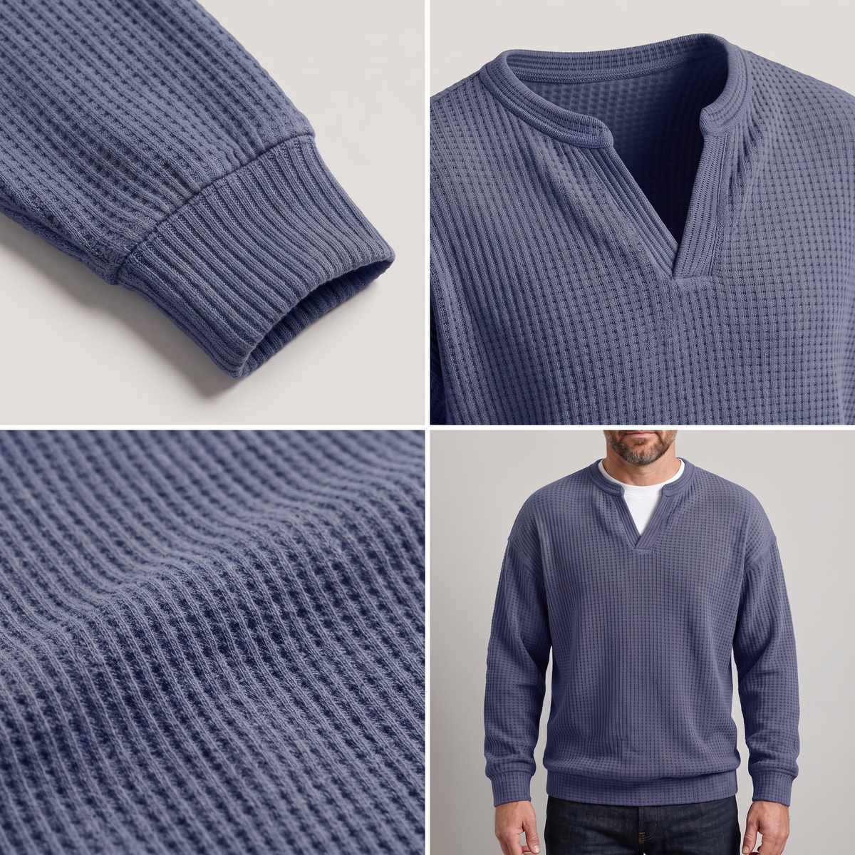 Pullover Men's Relaxed Fit with Textured Finish | L&S - 3 - London-stylehouse.com