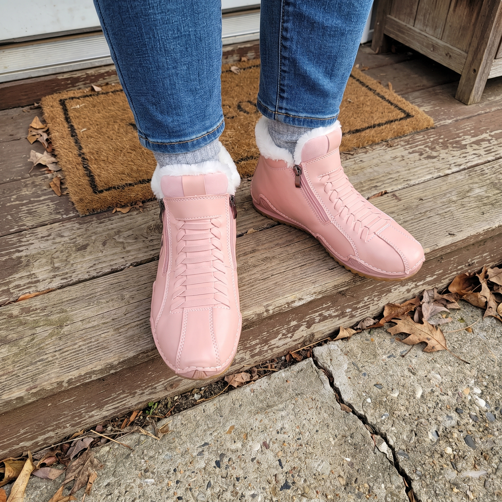 Women's Zip-Up Ankle Boots with Fluffy Lining | L&S - 2 - London-stylehouse.com