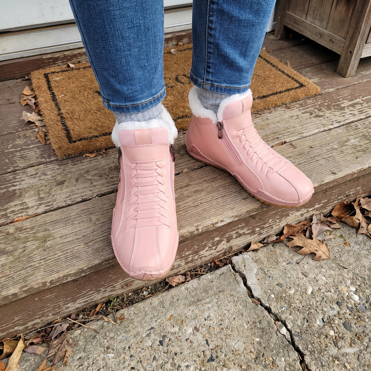 Women's Zip-Up Ankle Boots with Fluffy Lining | L&S - 2 - London-stylehouse.com