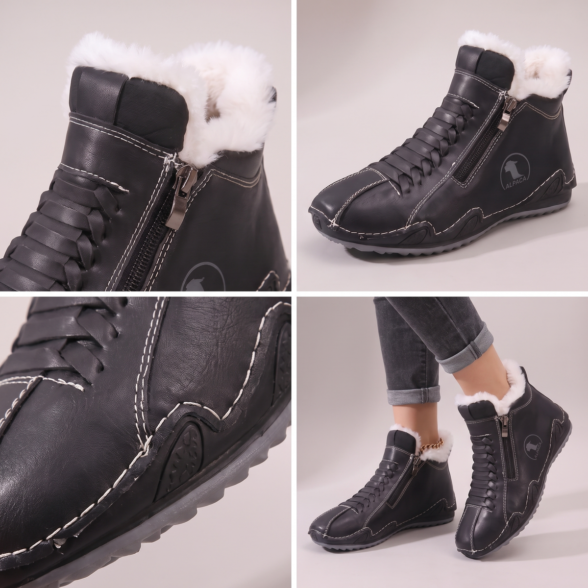 Women's Zip-Up Ankle Boots with Fluffy Lining | L&S - 9 - London-stylehouse.com