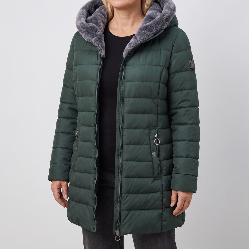 Coat Women's Hooded Quilted Design with Faux Fur Trim | L&S - 1 - London-stylehouse.com