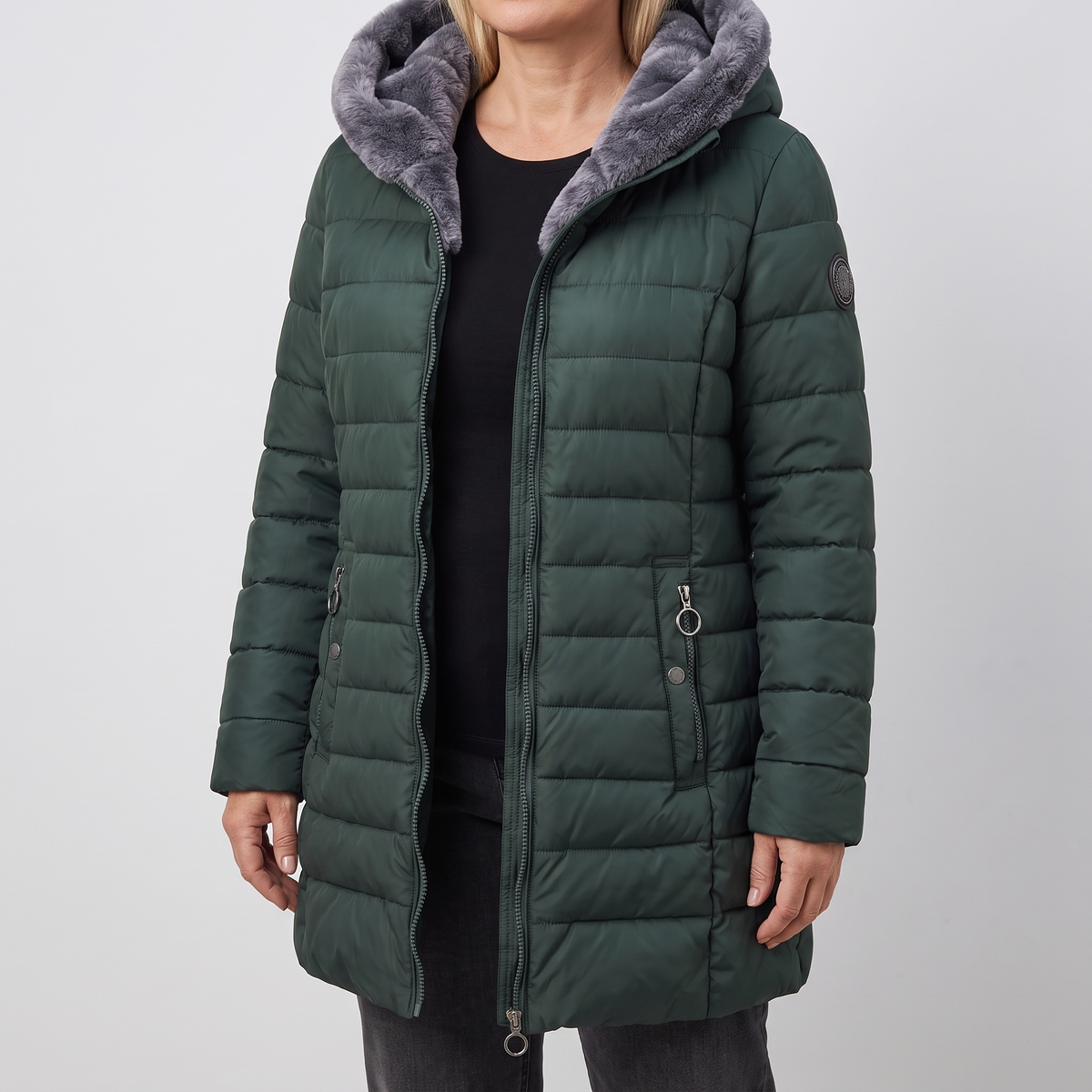 Coat Women's Hooded Quilted Design with Faux Fur Trim | L&S - 1 - London-stylehouse.com