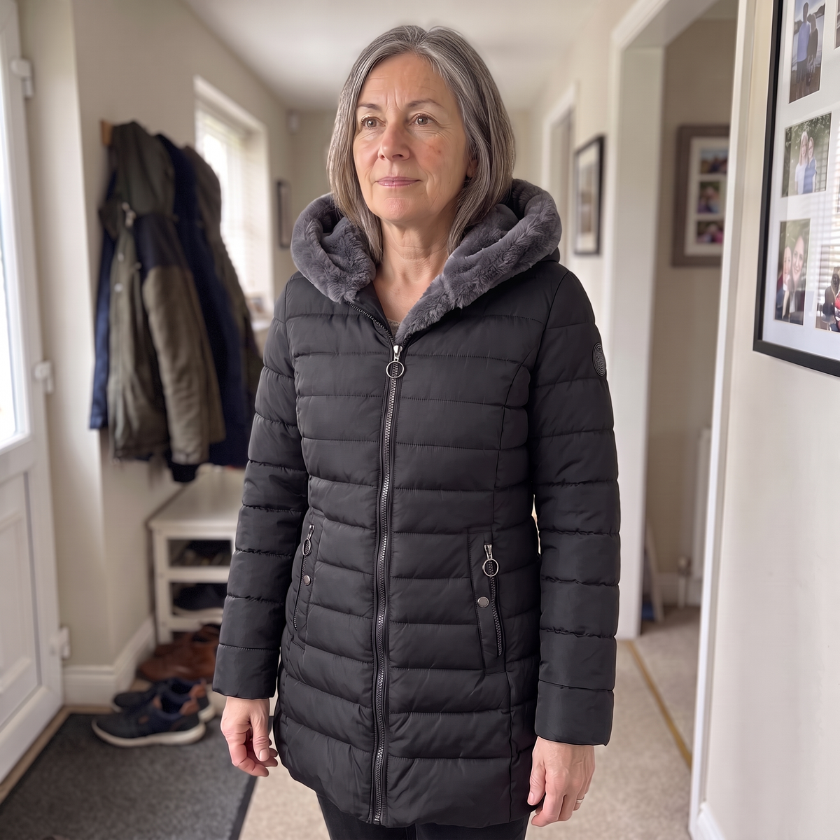 Coat Women's Hooded Quilted Design with Faux Fur Trim | L&S - 2 - London-stylehouse.com