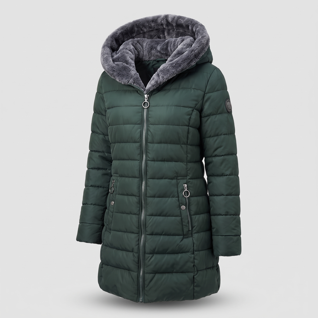 Coat Women's Hooded Quilted Design with Faux Fur Trim | L&S - 3 - London-stylehouse.com