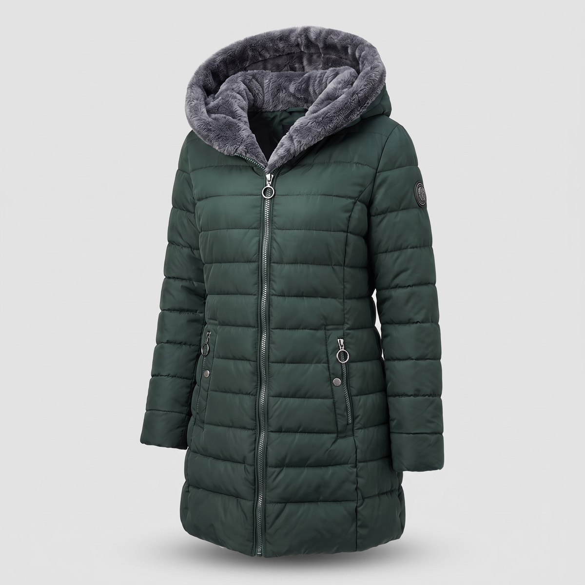 Coat Women's Hooded Quilted Design with Faux Fur Trim | L&S - 3 - London-stylehouse.com