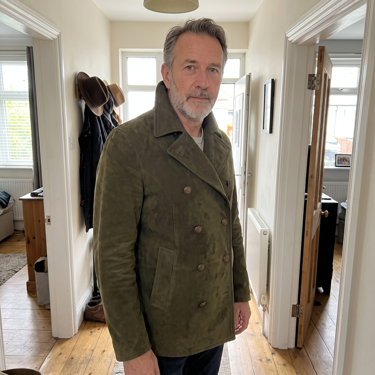 Men's Double-Breasted Coat with Textured Collar | L&S - 2 - London-stylehouse.com