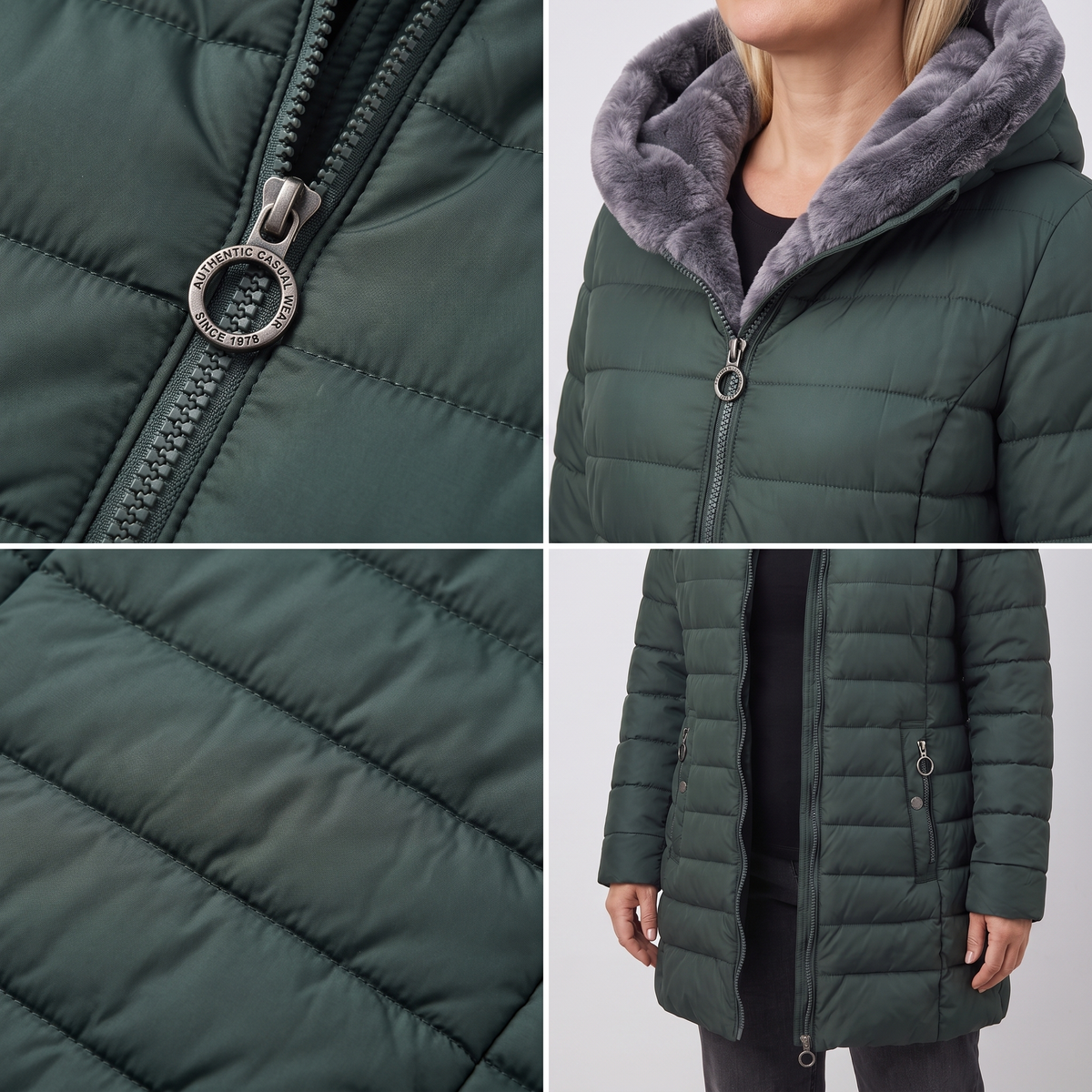 Coat Women's Hooded Quilted Design with Faux Fur Trim | L&S - 7 - London-stylehouse.com