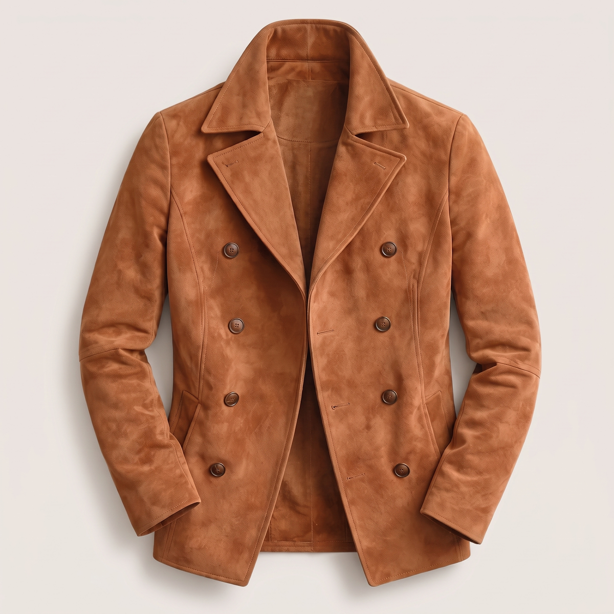 Men's Double-Breasted Coat with Textured Collar | L&S - 4 - London-stylehouse.com