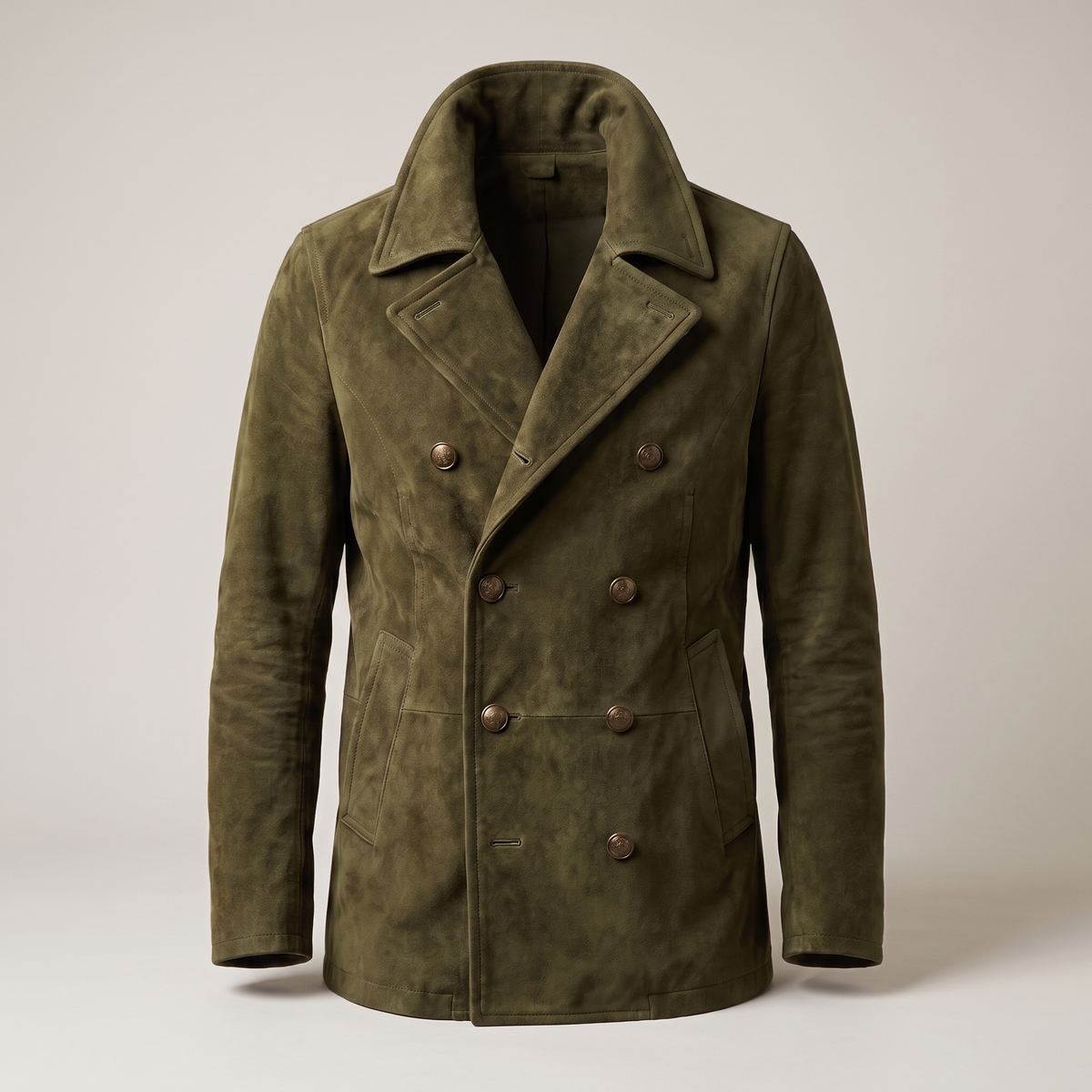 Men's Double-Breasted Coat with Textured Collar | L&S - 5 - London-stylehouse.com