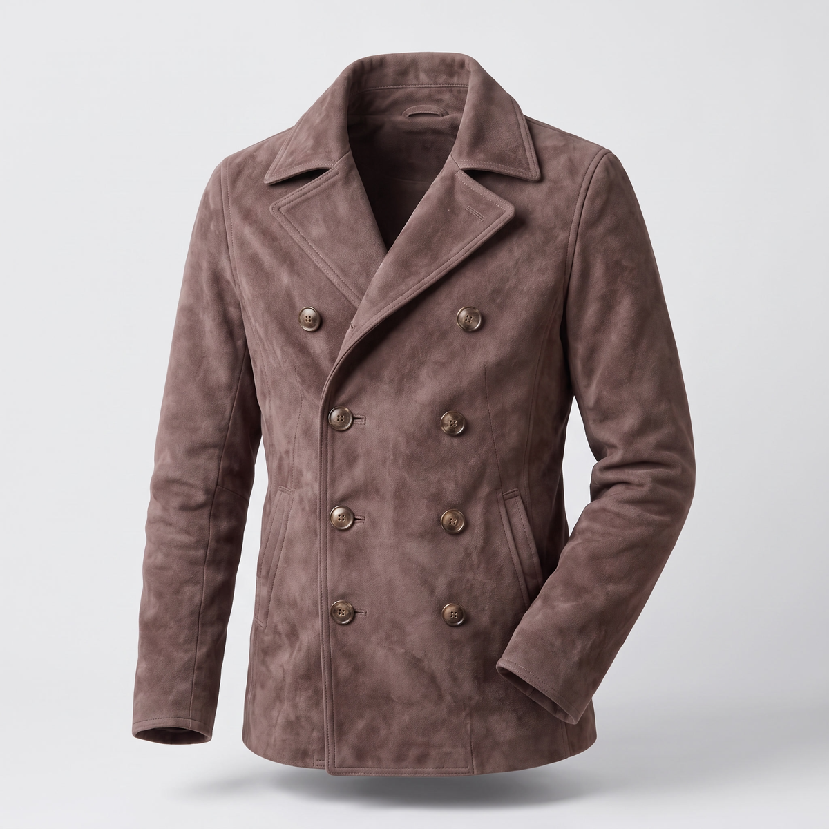 Men's Double-Breasted Coat with Textured Collar | L&S - 6 - London-stylehouse.com