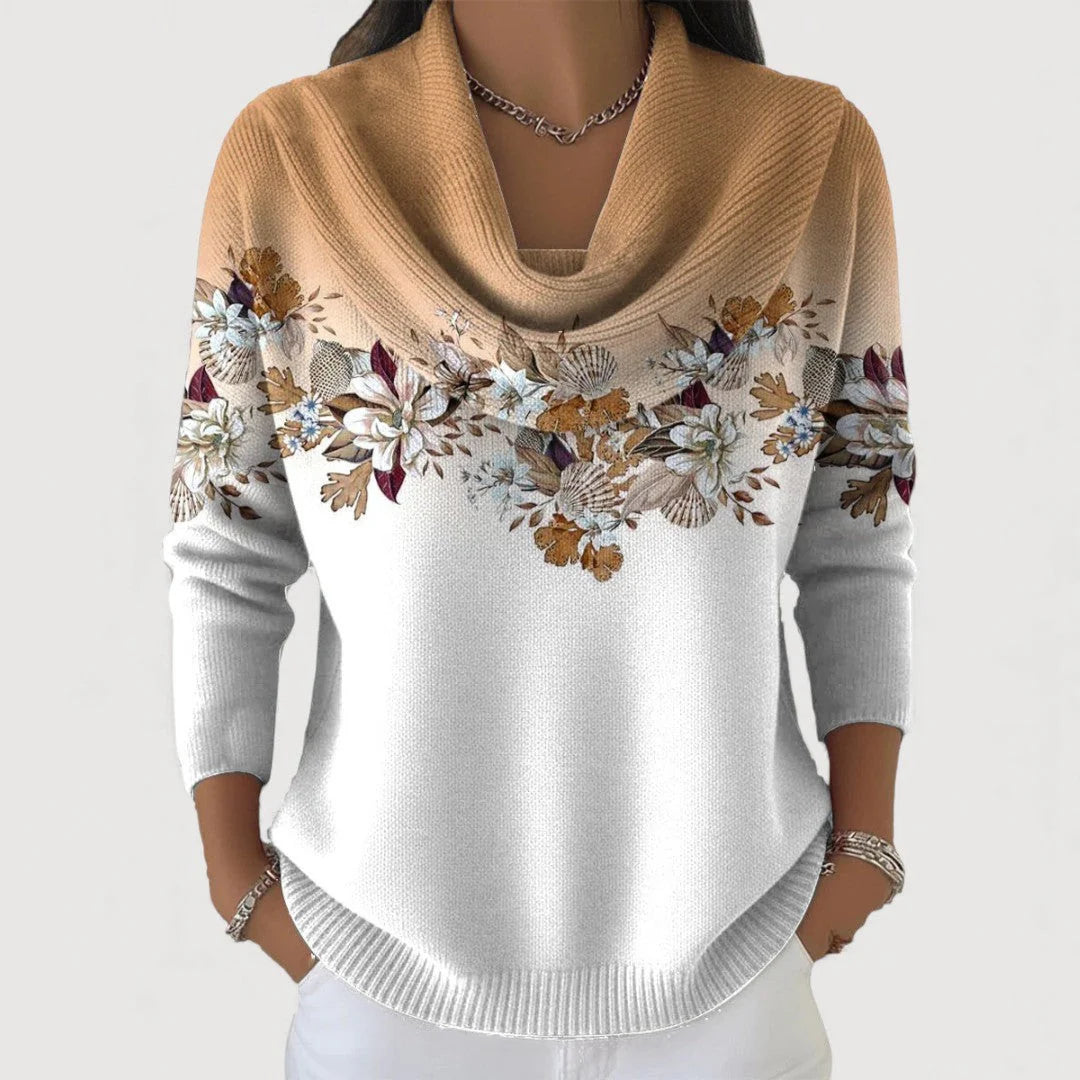 Pullover Women's Draped Neckline with Floral Detail | L&S - 1 - London-stylehouse.com