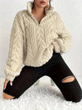 Pullover Women's Textured Half-Zip Jumper with Relaxed Fit | L&S - 1 - London-stylehouse.com