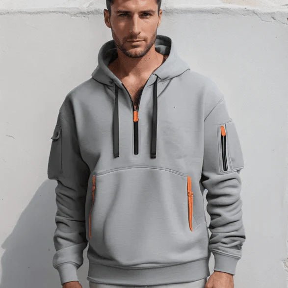 Hoodie Men’s Zip-Up with Adjustable Hood & Pockets | L&S - 1 - London-stylehouse.com
