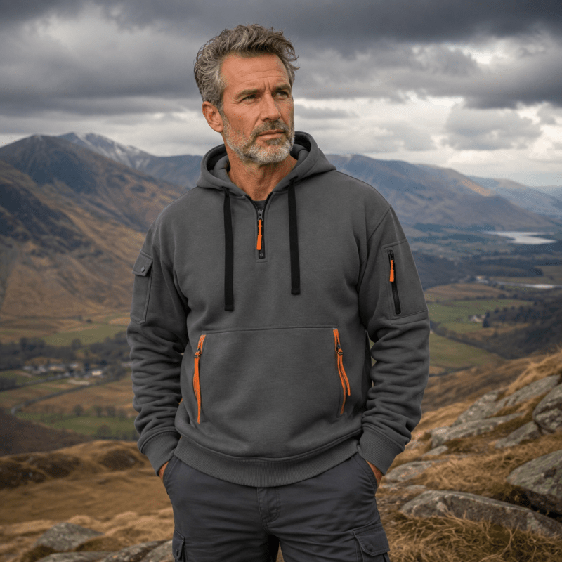 Hoodie Men’s Zip-Up with Adjustable Hood & Pockets | L&S - 3 - London-stylehouse.com