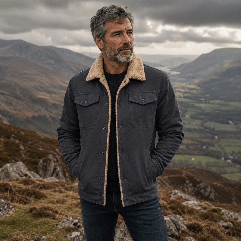 Men's Classic Jacket with Sherpa Lining and Pockets | L&S - 2 - London-stylehouse.com