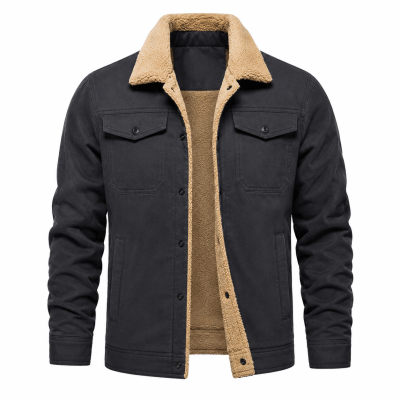 Men's Classic Jacket with Sherpa Lining and Pockets | L&S - 3 - London-stylehouse.com