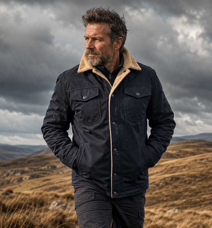 Men's Classic Jacket with Sherpa Lining and Pockets | L&S - 4 - London-stylehouse.com