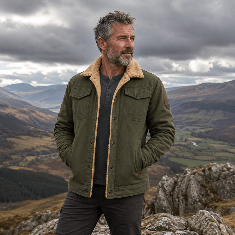 Men's Classic Jacket with Sherpa Lining and Pockets | L&S - 6 - London-stylehouse.com